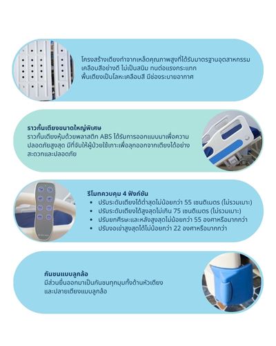 เตียงผู้ป่วยไฟฟ้า 4 ฟังก์ชั่น ราวปีกนก